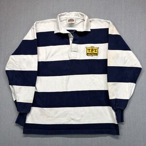 Barbarian Rugby Shirt Men XL Blue White Heavy Toronto Polo Long Sleeve STAINS